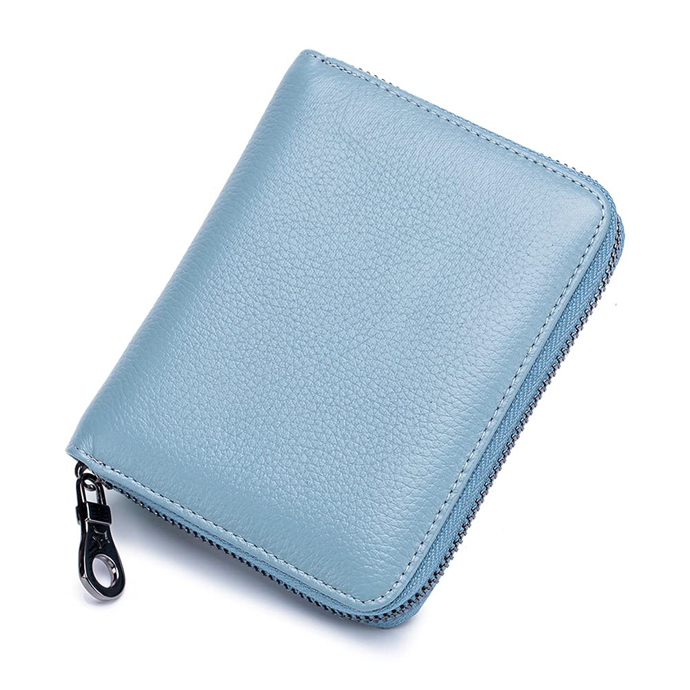 EASTNIGHTS Genuine Leather Credit Card Holder Case RFID Card Wallet Travel Passport Wallet (blue)