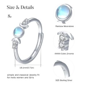 CUOKA MIRACLE Triple Goddess Ring 925 Sterling Silver Goddess Rings for Women Synthetic Moonstone Ring Moon Goddess Ring Cubic Zirconia Adjustable Ring Wedding Bands Ring Triple Goddess Jewelry