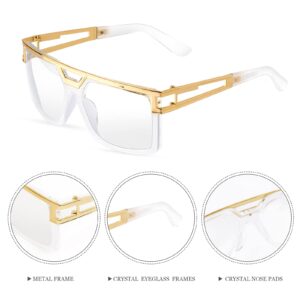 Yewong Women Hip Hop Costume Kit Old School DJ Sunglasses Gold Plated Chunky Rope Chain Bamboo Hoop Earrings 80s/90s Punk Hip Hop Rapper Style Accessories Set for Women Girls