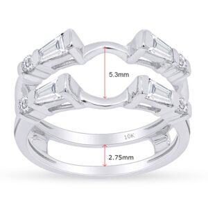 3/4 Carat Baguette & Round White Cubic Zirconia Enhancer Guard Ring In 10K Solid White Gold (0.75 Cttw) Ring Size-7