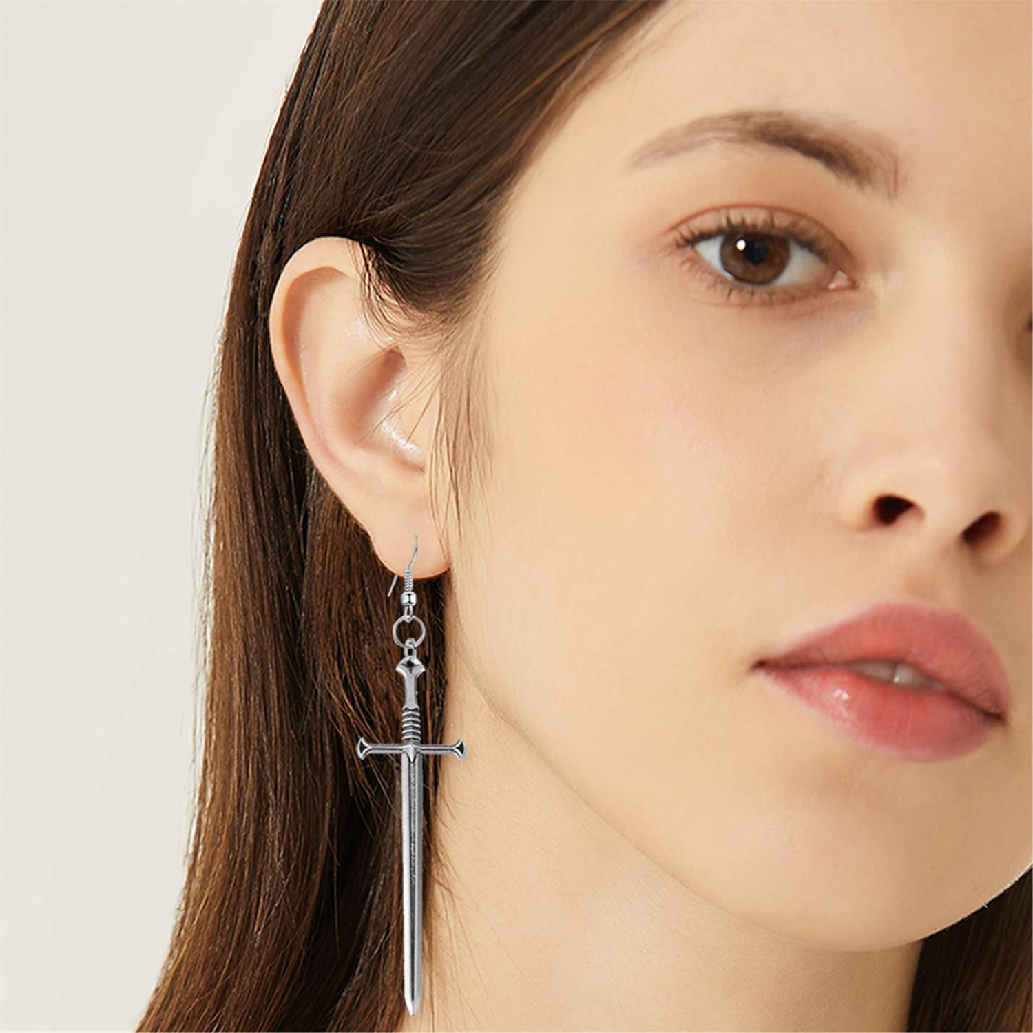 WUWEIJIAJIA Unique Retro Gothic Long Sword Hook Earrings Vintage Silver Punk Style Knife Dangle Drop Earrings for Women Trendy Men Statement (Style-4)