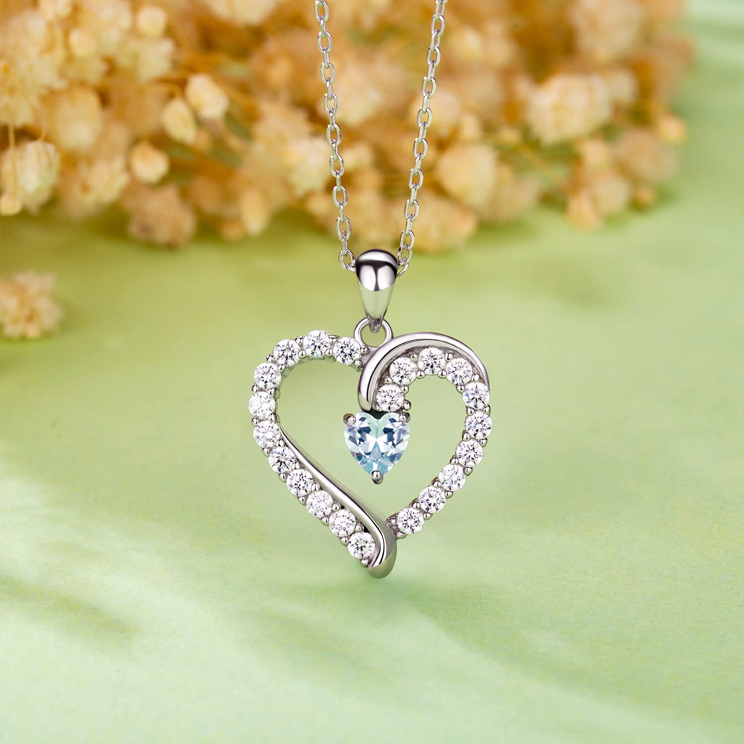 Heart Jewelry Necklaces for Women 925 Sterling Silver Birthstone Necklace Birthday Gifts for Women Wife Mom