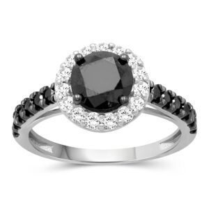 jewelexcess diamond halo rings – 2.00ctw black & white diamond halo ring, sterling silver ring band – black ring diamond rings for women – birthday gifts