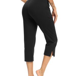 LEXISLOVE Capris for Women Casual Summer Wide Leg Crop Pants Loose Comfy Drawstring Yoga Jogger Capri Pants with Pockets Black XL