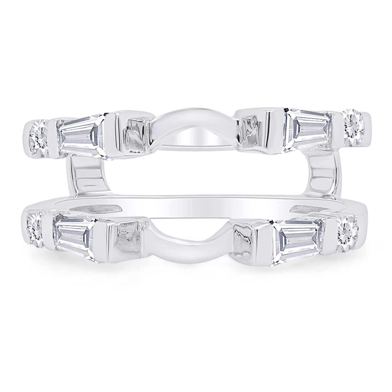 3/4 Carat Baguette & Round White Cubic Zirconia Enhancer Guard Ring In 10K Solid White Gold (0.75 Cttw) Ring Size-7