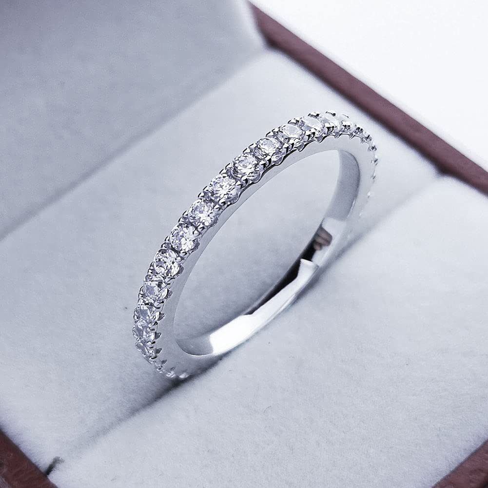 Bo.Dream 2.2mm Round Cubic Zirconia CZ Wedding Full Eternity Band Rings Sterling Silver Size 7