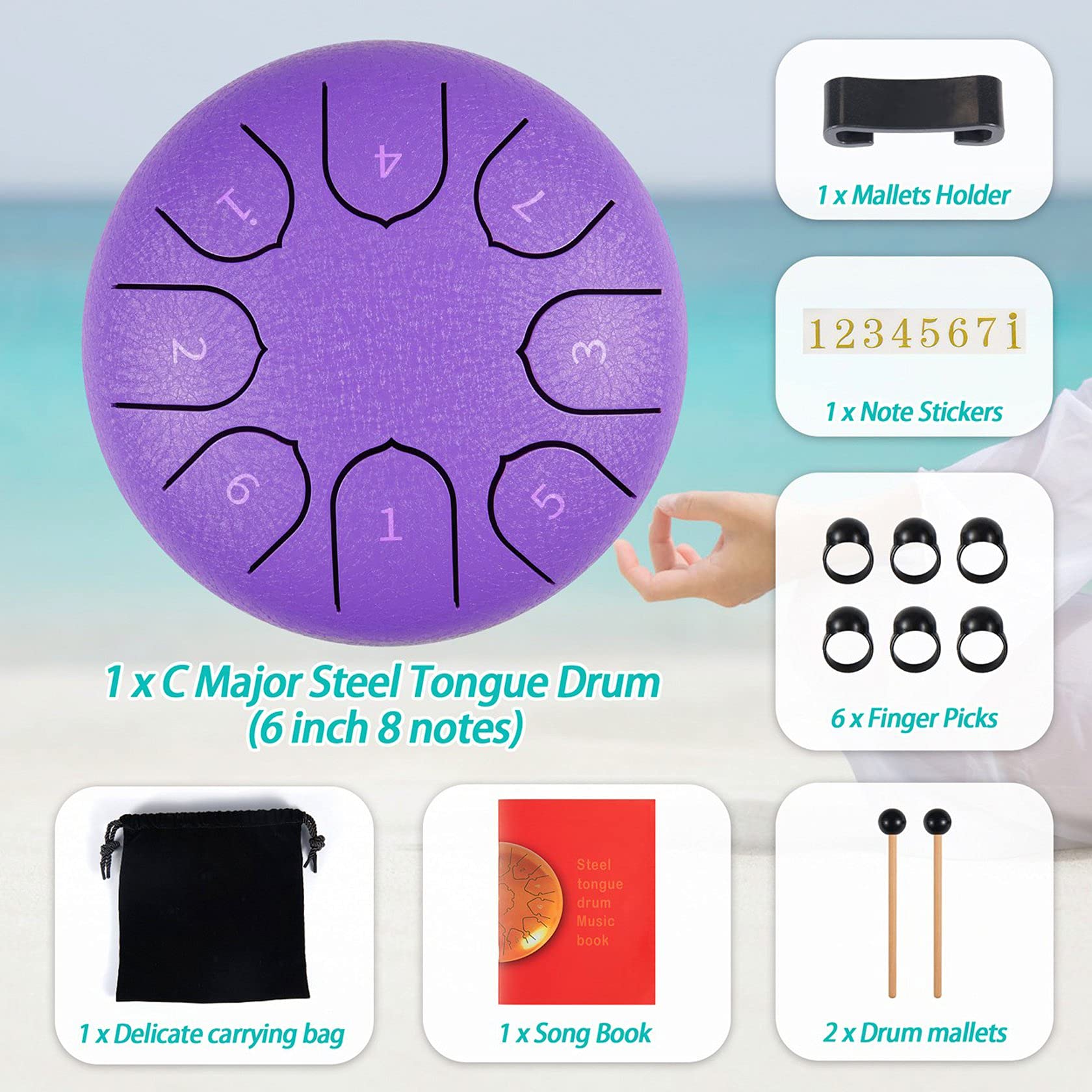 Steel Drums, Steel Tongue Drum 6 Inches 8 Notes,Handpan Tank Drum Percussion Musical Instrument Panda Hang Drum