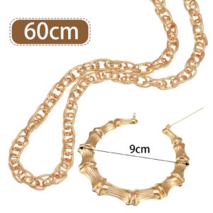 Hicarer 80s 90s Outfit Accessories for Women Men Hip Hop Costume Round Goggle Faux Gold Chain Earring Jewelry (Round Shape Earrings)