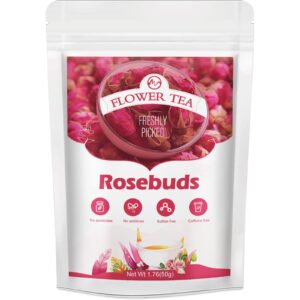 m inch rose buds flower tea - 100 percent organic natural edible dried rose buds flowers for cakes decorating, beauty & promote metabolism, 1.76 ounce (pack of 1)