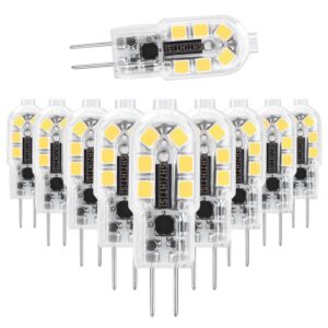 hanbaak g4 led bulbs, 20w equivalent g4 light bulb, 1.5w 12v g4 bi pin base bulb, daylight white 6000k, non-dimmable, 10 packs