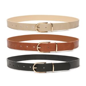 moreless 3 pack women's faux leather waist belt for jeans dress black brown beige small