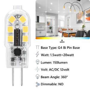 Hanbaak G4 LED Bulbs, 20W Equivalent G4 Light Bulb, 1.5w 12V G4 Bi Pin Base Bulb, Daylight White 6000K, Non-Dimmable, 10 Packs