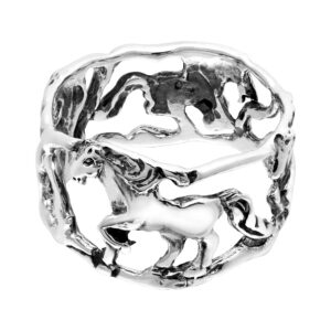 AeraVida Wild & Free Running Horses .925 Sterling Silver Ring (10) | Animal Inspired Ring for Women | Horse Jewelry