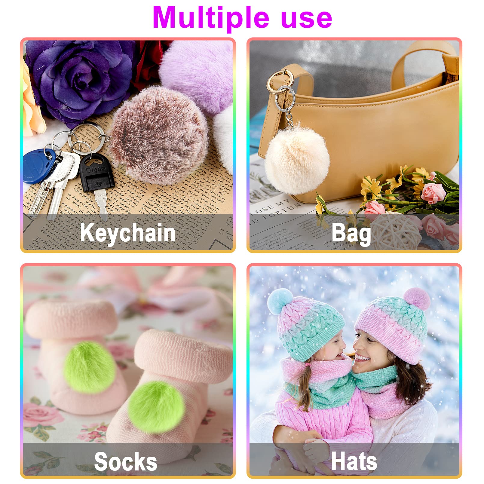 BQTQ 160 Pieces Keychain Pom Pom Tassel Set Fluffy Pom Pom Balls Key Ring Faux Fur Pom Pom for Hats Beanies Shoes Keychain DIY Projects