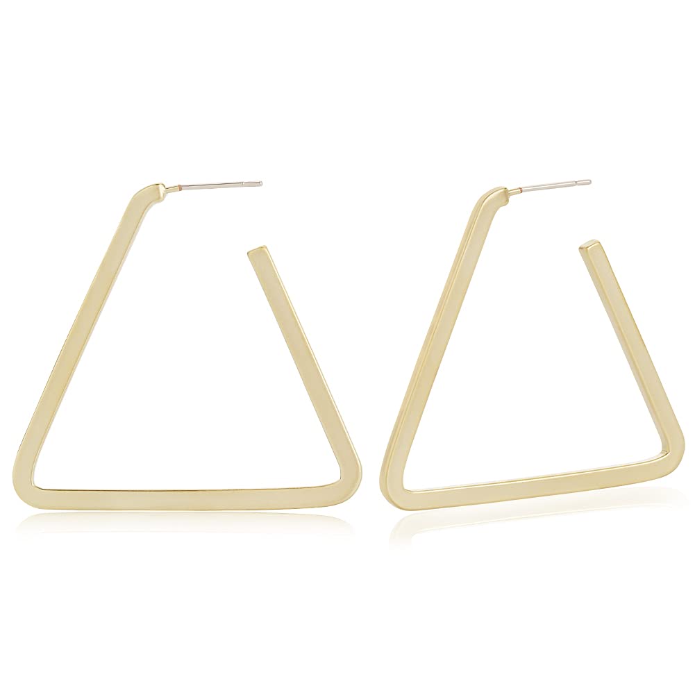 LEEKOO, Geometric Big Hollow Triangle Matte Gold Plated Drop Dangle Earrings Jewelry for Women Girls