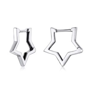 BISAER 925 Sterling Silver Star Hoop Earrings for Teen Girls Small Sleeper Tragus Hoop Earrings for Women Cartilage Jewelry Gifts