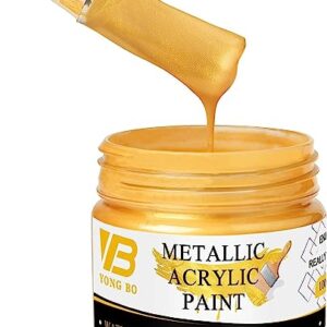 YongBo Metallic Gold Acrylic Paint, 100ml Gold Paint, Gold Leaf Paint for Metal, Wood, Headstone, Painting, Non Toxic Non Fading