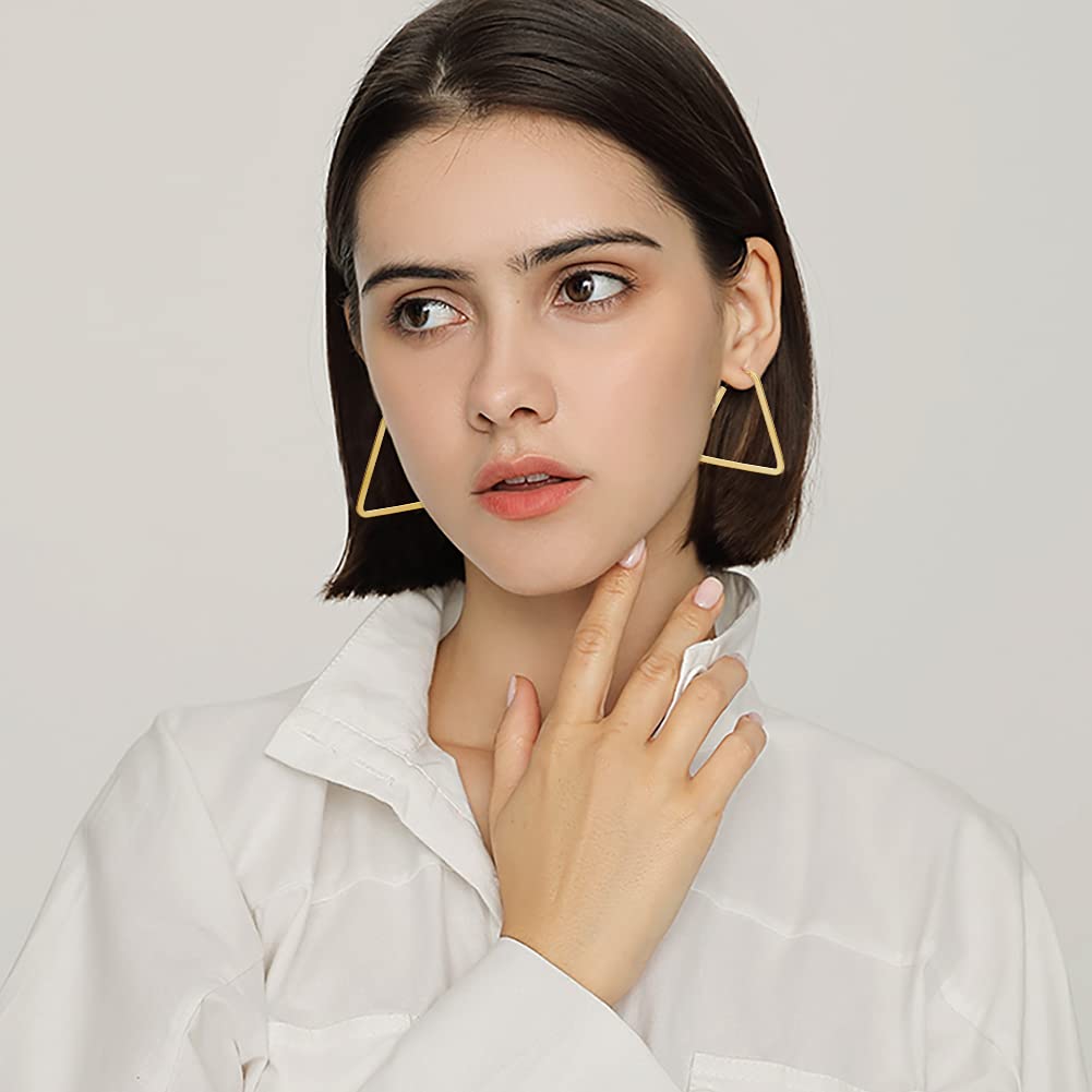 LEEKOO, Geometric Big Hollow Triangle Matte Gold Plated Drop Dangle Earrings Jewelry for Women Girls