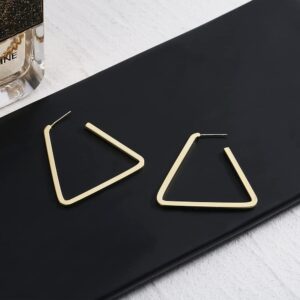 LEEKOO, Geometric Big Hollow Triangle Matte Gold Plated Drop Dangle Earrings Jewelry for Women Girls