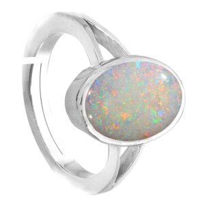 LMDPRAJAPATIS 4.50 Carat Natural Certified White Ethopian Opal Astrological Purpose Loose Gemstone Silver Adjustable Ring for Women and Men