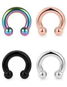 ftovosyo pa ring internally threaded circular horseshoe barbells large septum ring ear gauges earrings 6g 4mm 12mm 1/2" 316l surgical steel body piercing jewelry for women men