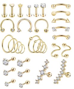 revolia 32pcs stainless steel cartilage stud earrings for women conch helix tragus daith conch hoop earing piercing jewelry set gold