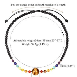 Jewever 7 Chakra Crystal Necklaces Healing Gem Stone Pendant Choker Necklace for Women Tiger Eye with Lava Rock Essential Oils Diffuser Energy Crystals Adjustable Strand（Yellow）