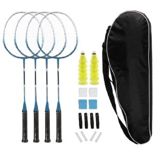 STSTECH Badminton Rackets Set of 4 for Backyard Sports Adults Kids Family Racquets Game with 12 Shuttlecocks,4 Replacement Grips,4 Wristbands and Carrying Bag (Blue -A,Set of 4)