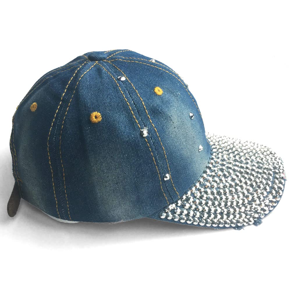 Kangqifen Women Rhinestone Pattern Distressed Denim Baseball Cap Sparkle Bling Hat Adjustable Butterfly