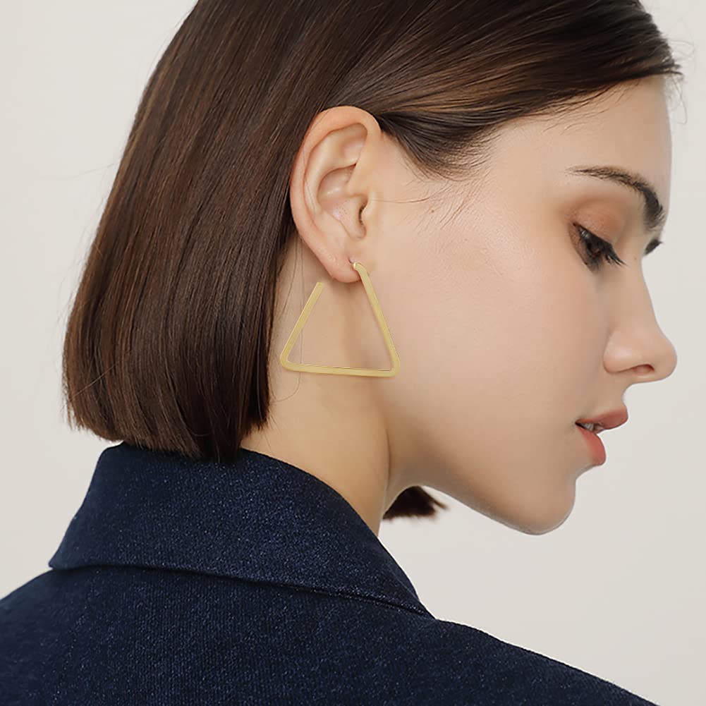 LEEKOO, Geometric Big Hollow Triangle Matte Gold Plated Drop Dangle Earrings Jewelry for Women Girls