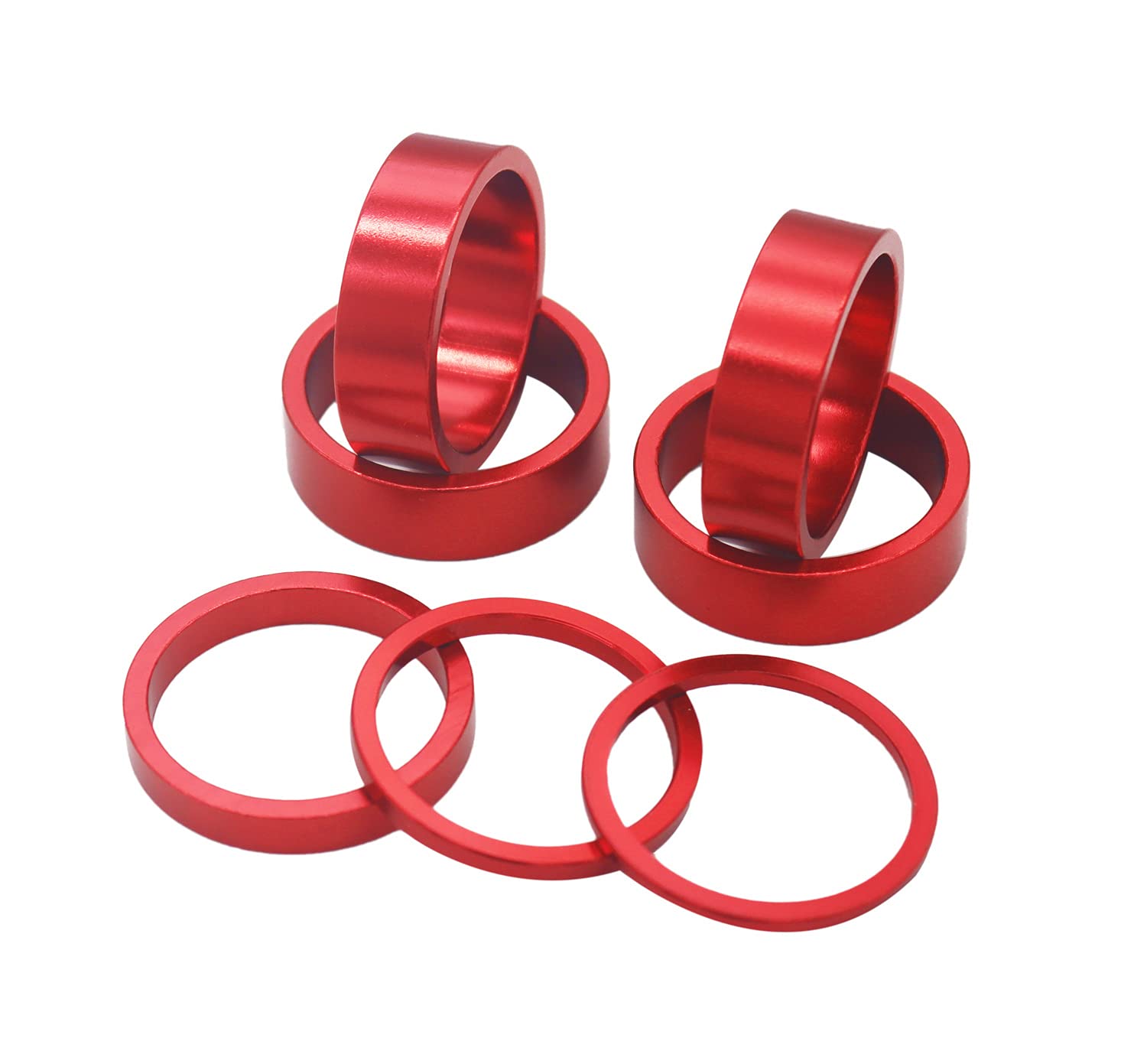 PLATT Bike Headset Spacer Aluminium Alloy Bicycle Stem Headset Spacers Fit 1 1/8-Inch Stem for MTB BMX Road Bikes 2/3/5/10mm(Red 7PCS)