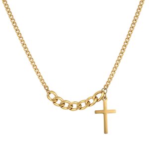 qgoliver cross necklace for women couple necklaces stainless steel curb chain with lord's prayer plain cross pendant necklace for men, gold