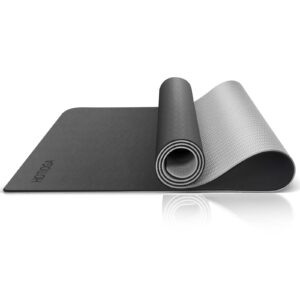 HOTIOGA Yoga Mat with Carrying Strap 72x32" & 1/4 Inch Thick Exercise Mat with Double Non Slip Surfaces for Men and Women Home Exercise (Black, 1/4 INCH THICK)