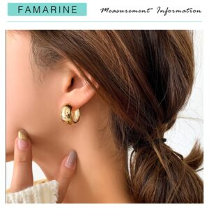 FAMARINE Chunky Gold Hoop Earrings for Women 10MM Wide, 3/4 in Hoops Huggie Earrings for Men, 14K Gold Plated