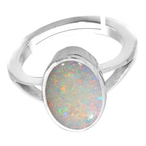 LMDPRAJAPATIS 4.50 Carat Natural Certified White Ethopian Opal Astrological Purpose Loose Gemstone Silver Adjustable Ring for Women and Men