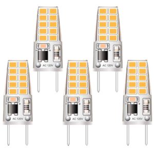 Kapata 5 Pack G8 LED Bulb Soft White 2700K 120V 3W Equivalent to G8 Halogen Bulb 35W T4 JCD Type GY8.6 Bi-Pin Base, Non-dimmable for Under Cabinet Light, Under Counter Kitchen Lighting