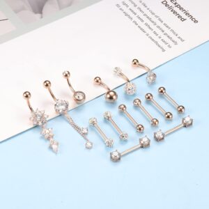 Drperfect Nipple Rings Dangle Belly Button Rings for Women 14G 316L Surgical Steel Curved Navel Barbell CZ Tongue Rings Nipple Piercing Jewelry