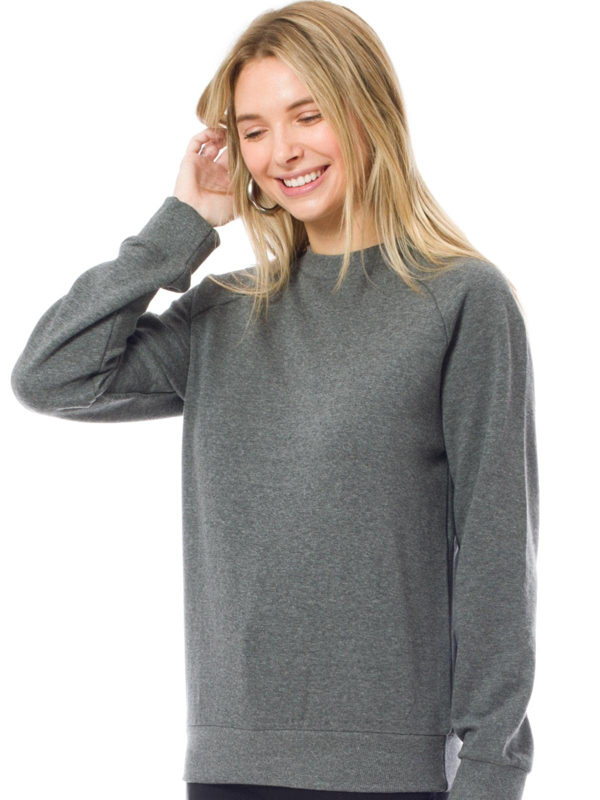 Design by Olivia Women's Basic Soft & Comfortable Pullover Fleece Crewneck Sweatshirt Fall Outfits Medium Grey S