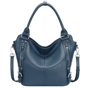 Over Earth Genuine Leather Handbags for Women Hobo Shoulder Bag Ladies Leather Tote Bag(O172E Indigo Blue)