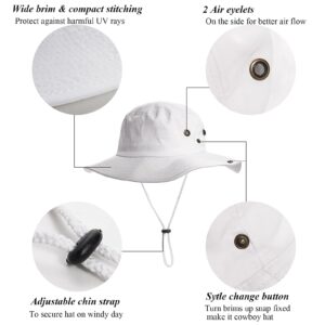 Sun-Hats-for-Men-with-UV-Protection-Wide-Brim Bucket Fishing Safari Boonie Hat for Summer (White, XL)