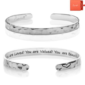 carviell inspirational bracelets for women, personalized encouragement cuff bracelet for teens, mom, sister, teenagers, cousin gifts, you are loved jewelry