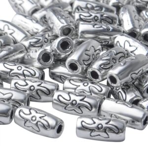 BronaGrand 100pcs Spacers Beads Tibetan Antique Silver Column Spacer Beads Alloy Tube Beads Loose Bead Spacers Charm Beads for DIY Jewelry Crafts Making Finding