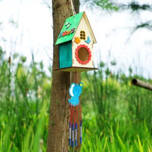 Lifynste 3 Pack Bird Houses for Outside, DIY Bird House Wind Chime Kit, Bird House Kits for Children to Build, Wooden Bird Houses to Paint, Wooden Craft Kits for Kids Girls Boys Toddlers