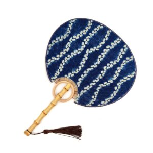 Handmade Bamboo Paddle Fan, Natural Tie-dye Cotton Hand Held Fan, Chinese Ancient Round Fans for Women