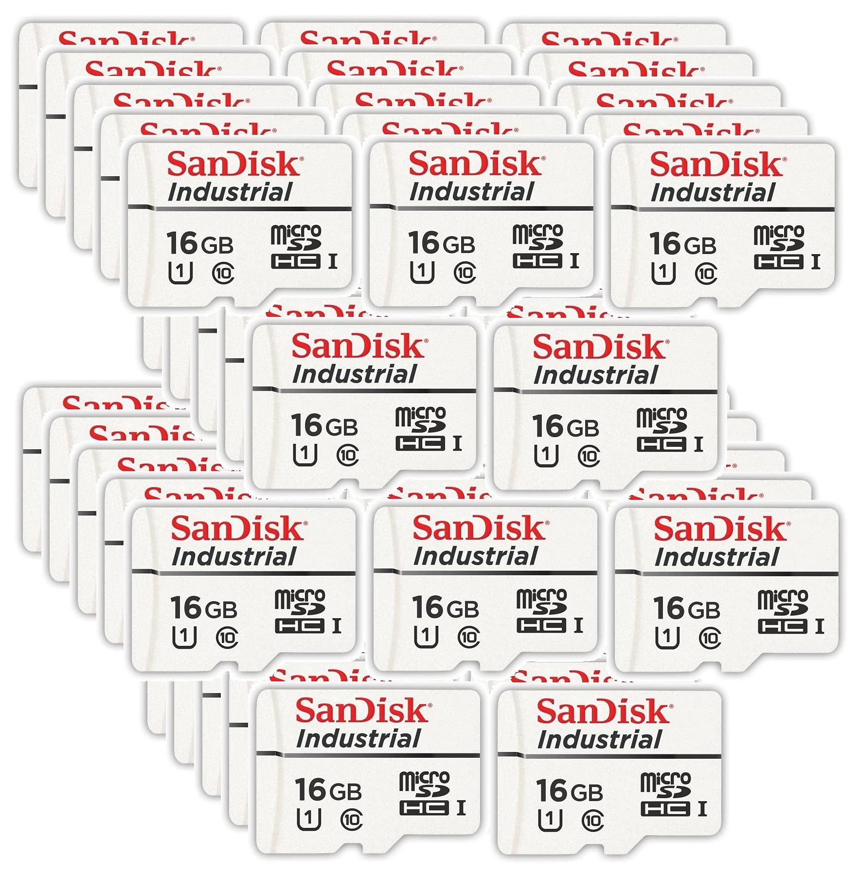 SanDisk Industrial 16GB Micro SD Memory Card Class 10 UHS-I MicroSDHC (Bulk 50 Pack) in Cases (SDSDQAF3-016G-I) Bundle with (1) Everything But Stromboli Card Reader