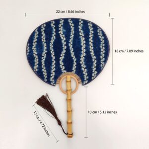 Handmade Bamboo Paddle Fan, Natural Tie-dye Cotton Hand Held Fan, Chinese Ancient Round Fans for Women