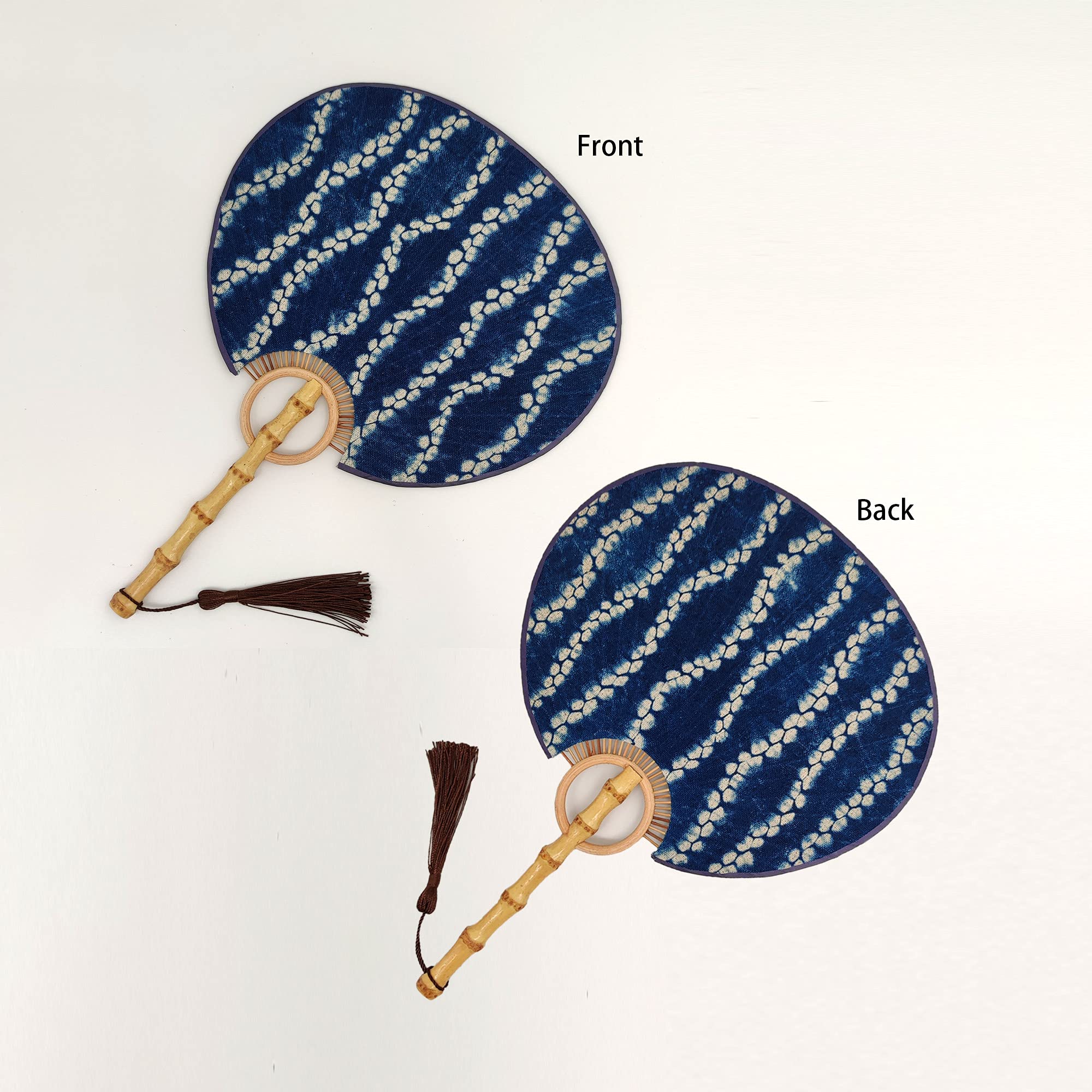 Handmade Bamboo Paddle Fan, Natural Tie-dye Cotton Hand Held Fan, Chinese Ancient Round Fans for Women