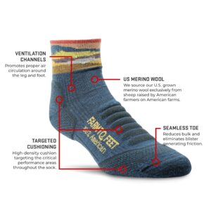 Farm to Feet Max Patch Light Cushion Technical 1/4 Crew Merino Wool Socks (Medium, Denim Blue Heather)