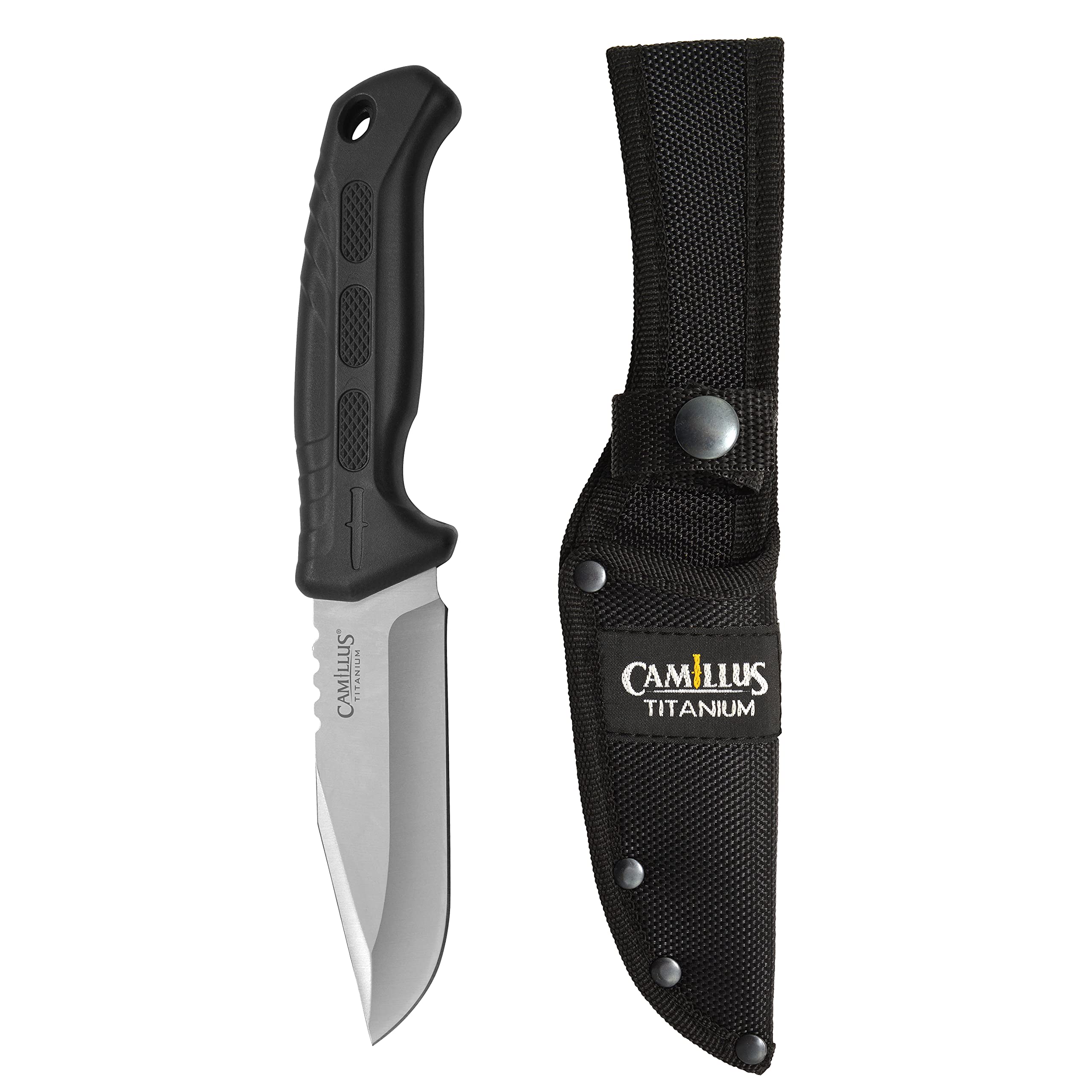 Camillus Hawker 9" Drop Point Blade Durable Corrosion-Resistant 420 Stainless Steel Hunting Hiking Fishing Camping Fixed Blade Knife with Protective Sheath