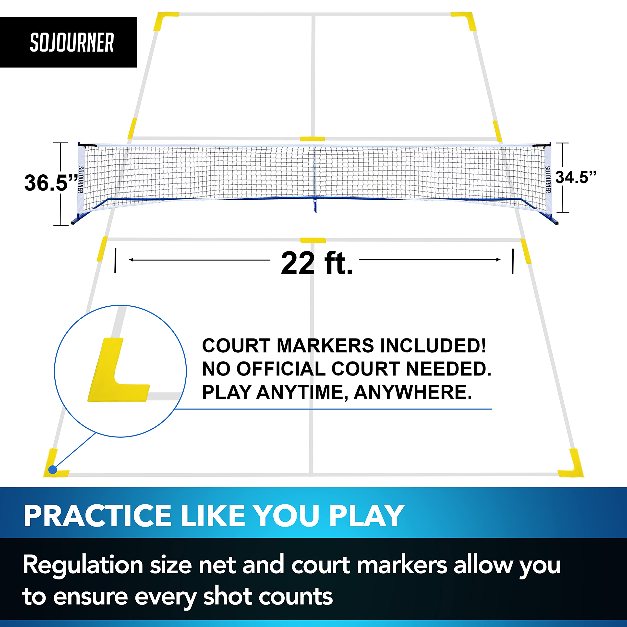 Pickleball Set with Net - Regulation Size Portable Pickleball Net System with Line Marking Kit - Includes Net, Court Markers & Storage Bag